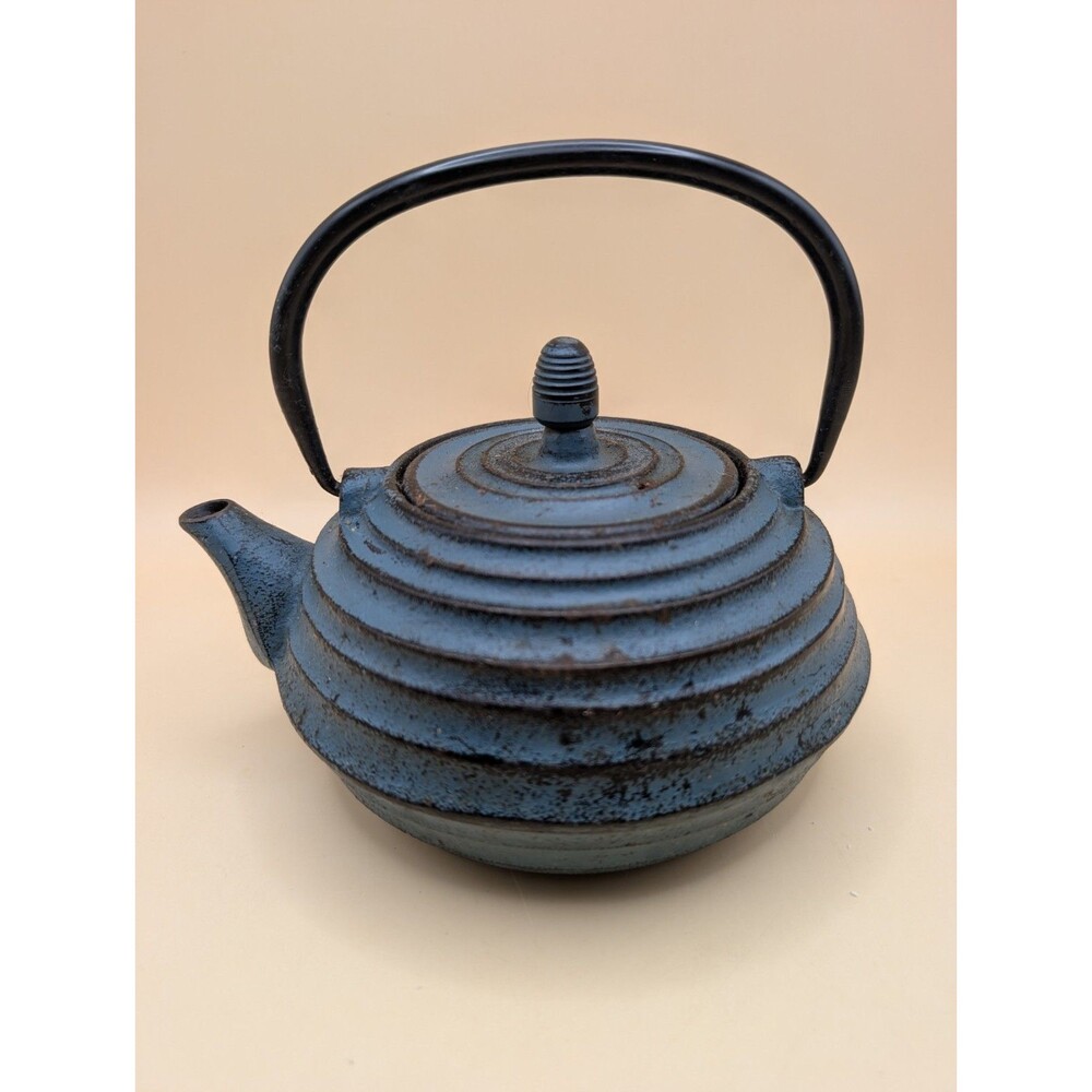 Cast Iron Tea Pot 0.6L Navy Stripe | Handcrafted, Not for Direct Fire